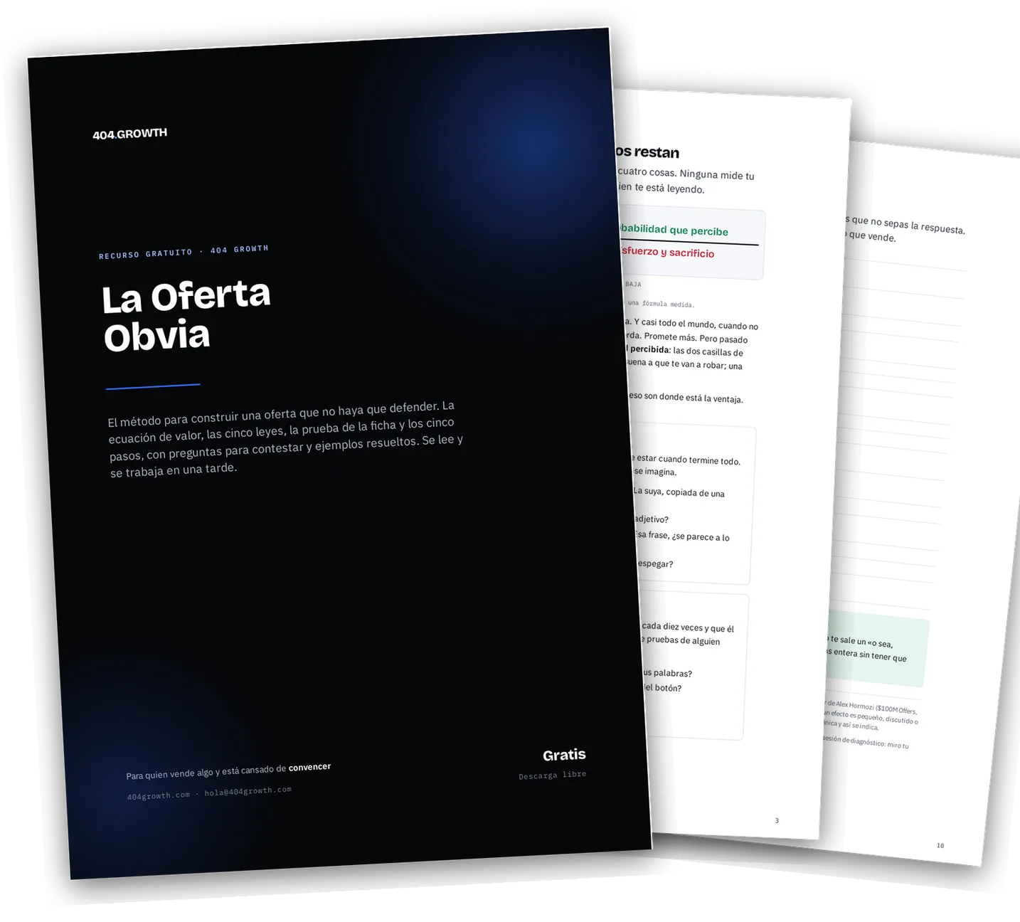 Portada y dos páginas del cuaderno La Oferta Obvia
